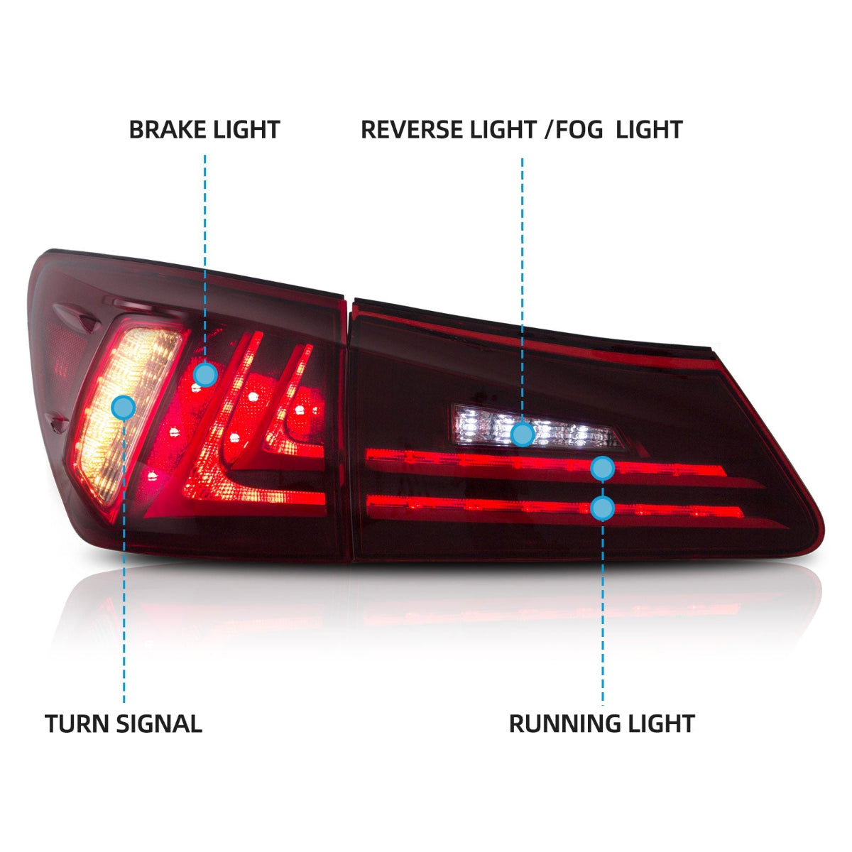 LED Tail Lights for Lexus IS250 IS350 ISF IS200d IS220d(XE20) 2006–2013